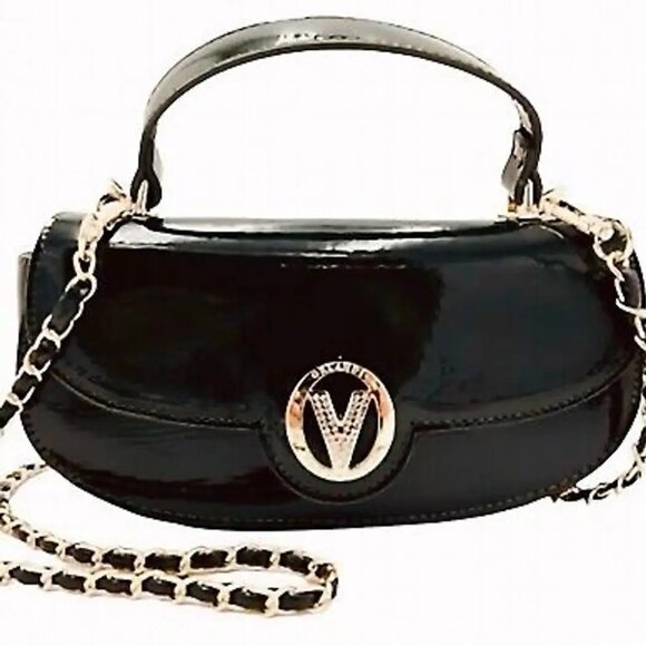 Valentino Orlandi Black Top Handle Patent Vegan Leather Crossbody Bag